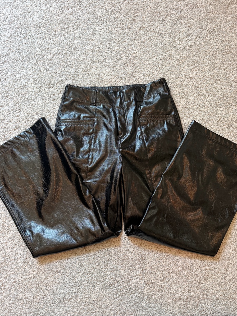 Free People Pull-On Glow Up Vegan Leather Wide Leg Pants Black Size 8 UK 12